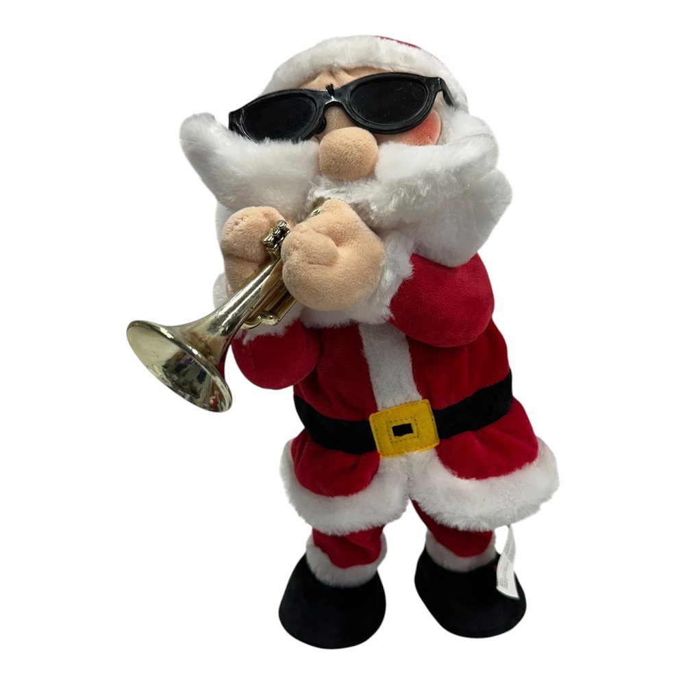 Gemmy Animated Santa Claus Plush Playing Trumpet with Sunglasses Musical Toy